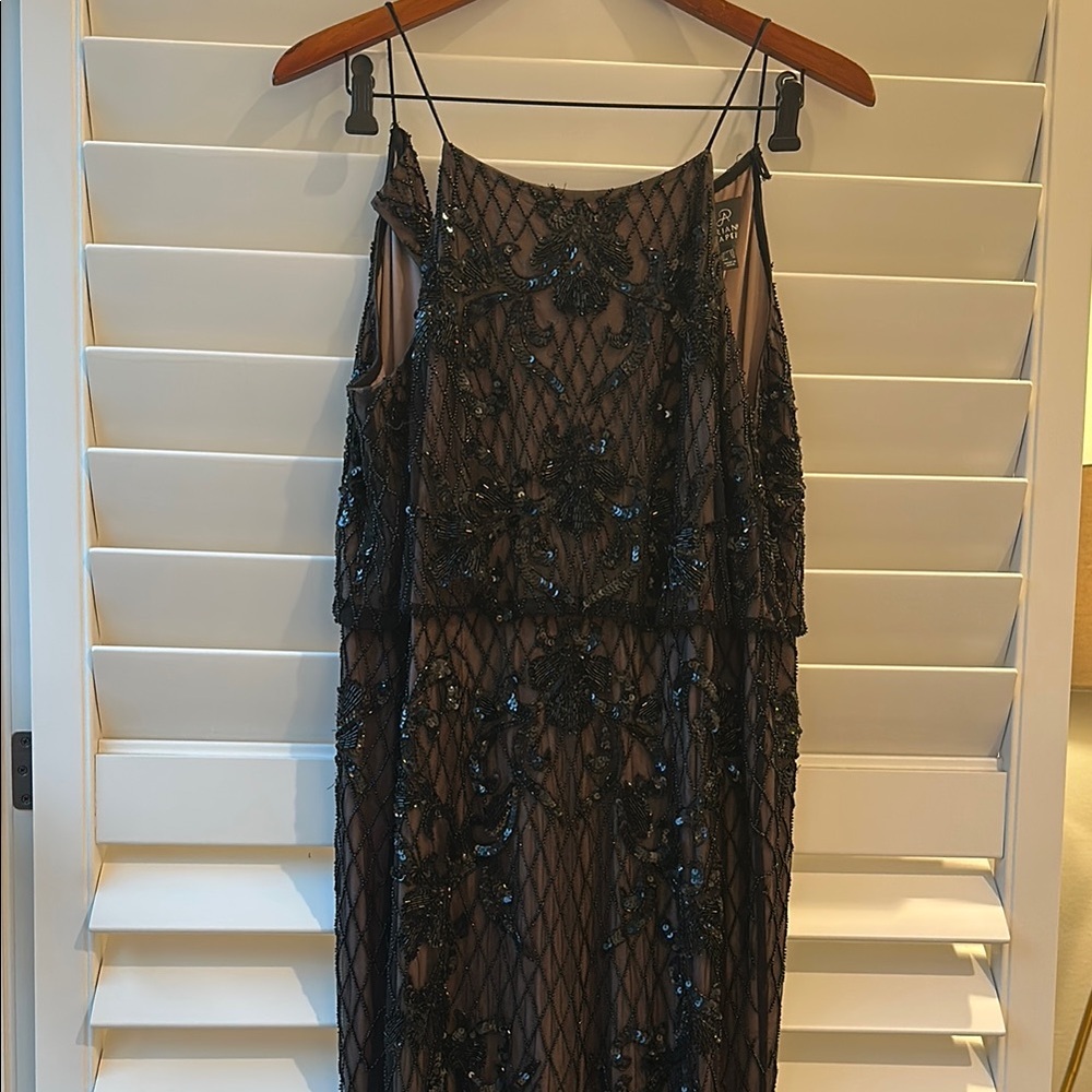 Elegant Adrianna Papell Black Sequin Beaded full length Dress